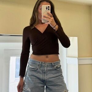 Women's Brown Wrap Top